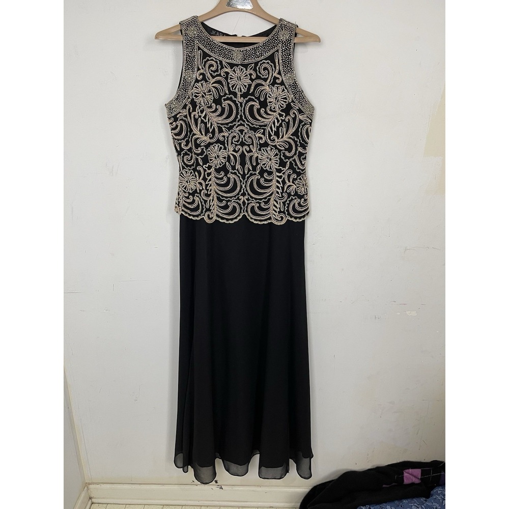 J KARA Womens Dress‎ 6 Elegant Chiffon Evening Formal Gown Black Beaded Timeless